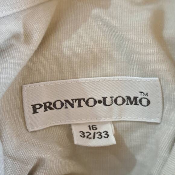 Pront-Uomo Mens Long Sleeve Button up Dress Shirt Tan 100% Cotton Size 16/32-33 - Picture 3 of 4